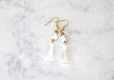 white howlite gold dangle tassel earrings